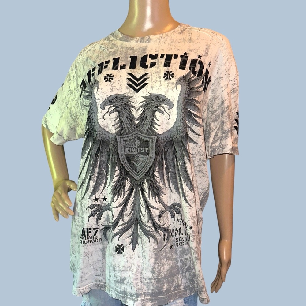Affliction Gray Double Eagle Graphic Tee Size L